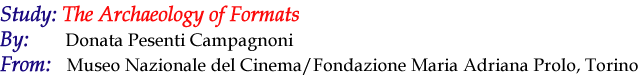 "The Archaeology of Formats" by Donata Pesenti Campagnoni, Museo Nazionale del Cinema/Fondazione Maria Adriana Prolo, Torino